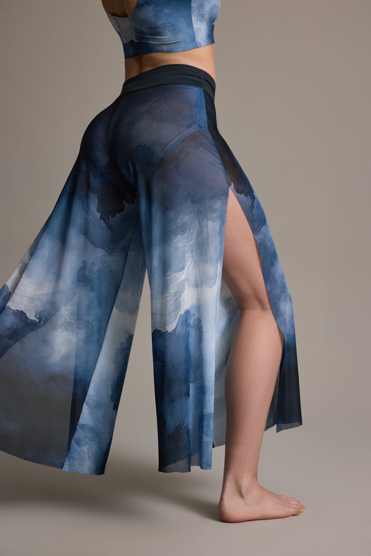 Side Slit Mesh Palazzo Pant