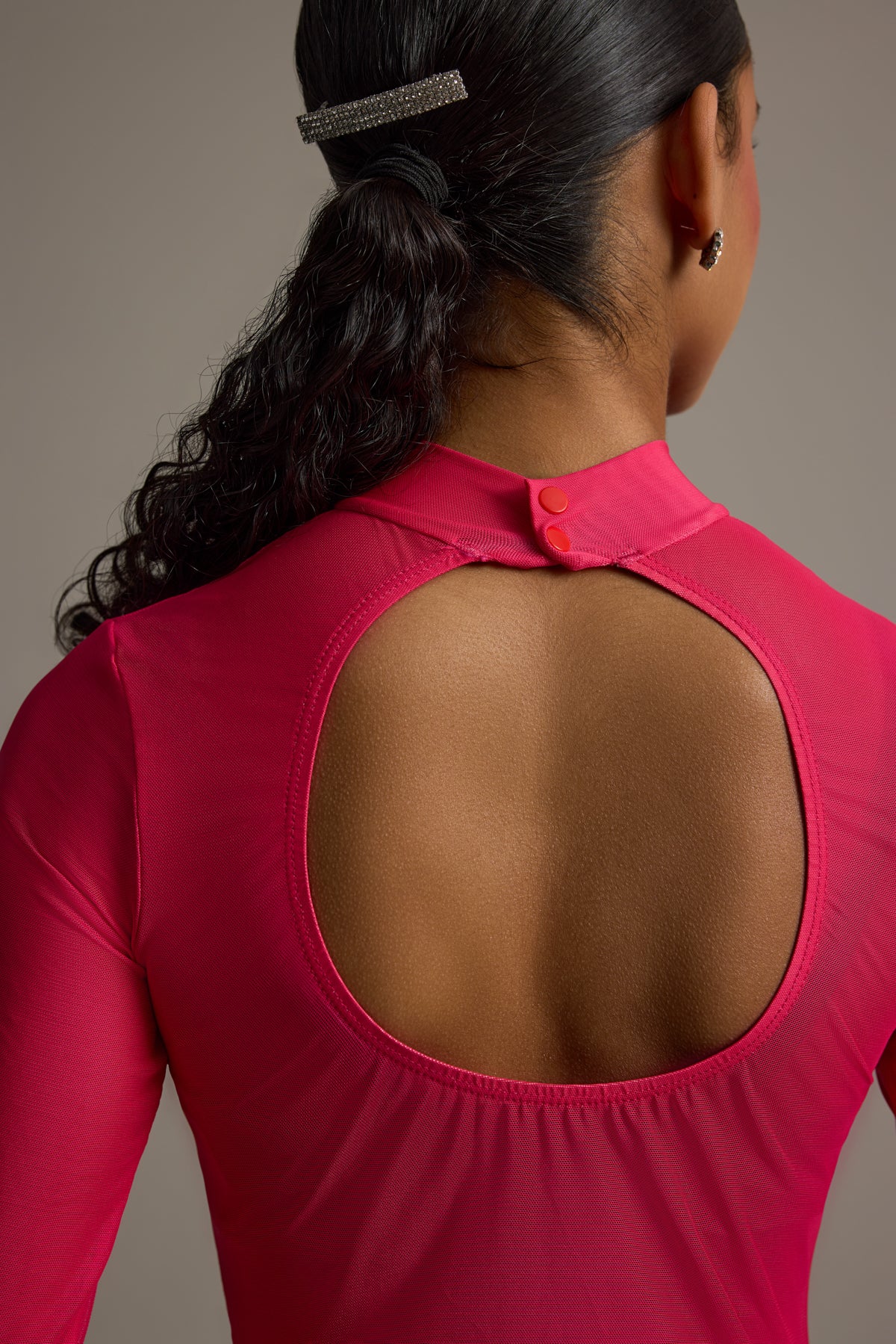 Mesh Mock Neck Long Sleeve Leotard